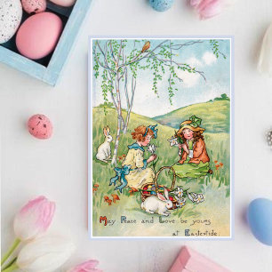 Vintage Osterkinder und Osterbände Feiertagskarte