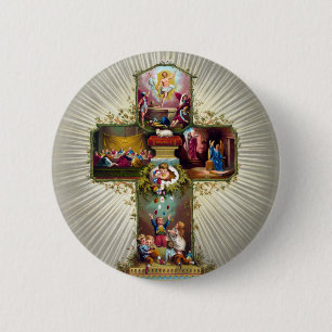 Vintage-Osterkreuz religiöser Feiertag Gold Button