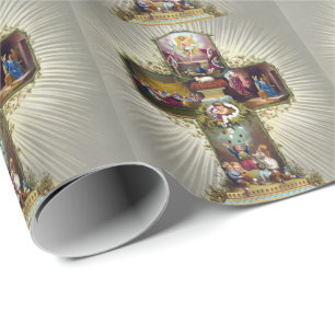 Vintage-Osterkreuz religiöser Feiertag Gold Geschenkpapier