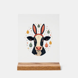 Vintage-Osterkuh-Hasenohren Süße Bauernhof-Tier-Ei Acrylschild