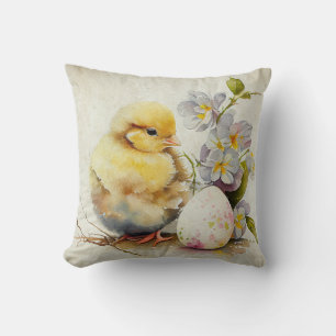 Vintage-Osterküken mit Eiern und Blumen Kissen