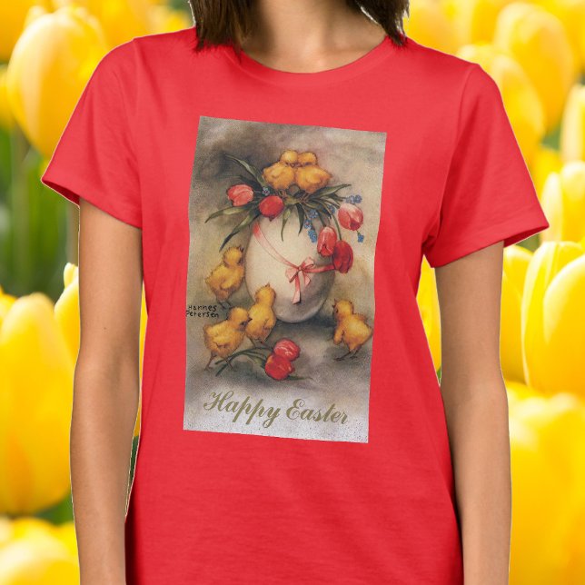 Vintage Osterküken mit Red Tulip Blume T-Shirt (Von Creator hochgeladen)