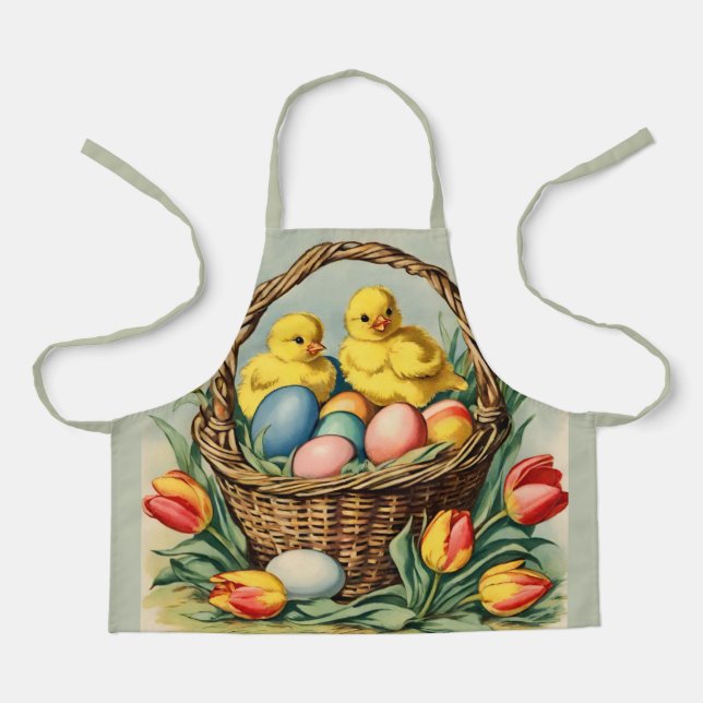 Vintage Osterküken mit Tulpen Kinder Schürze (Vorderseite)