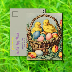 Vintage Osterküken mit Tulpen Postkarte