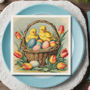 Vintage Osterküken mit Tulpen Serviette