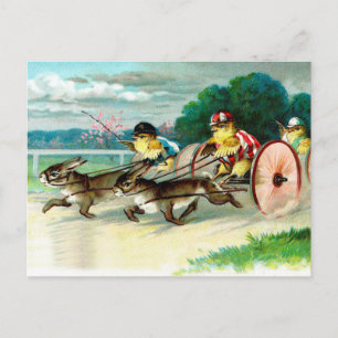 Vintage Osterküken und -kaninchen Postkarte