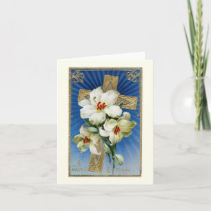 Vintage-Osterlilien und Kreuz Grußkarte Feiertagskarte