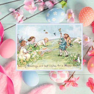Vintage Ostern Kinder und Osterhasen Feiertagskarte