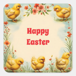 Vintage Ostern Kleines Huhn Feiertagskollektion Quadratischer Aufkleber