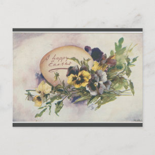 Vintage-Ostern mit Ei und Stiefmütterchen Postkarte