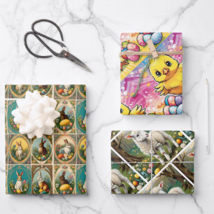 Vintage Ostern. Osterlamm, Ostern Geschenkpapier Set