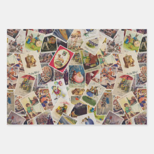 Vintage-Ostern Polen retro Postkarten Mosaik - Geschenkpapier Set