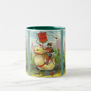 Vintage Ostern Reiten auf einem riesigen Baby-Küke Zweifarbige Tasse