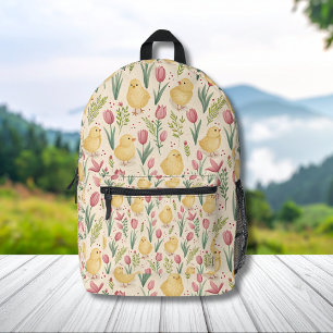 Vintage Ostern Süße Gelbe Küken Rote Tulpen Bedruckter Rucksack