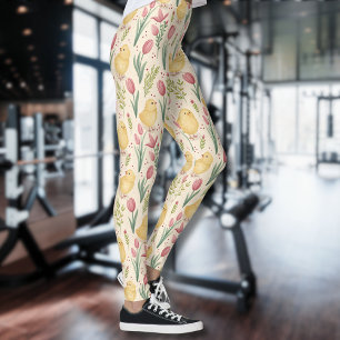 Vintage Ostern Süße Gelbe Küken Rote Tulpen Leggings