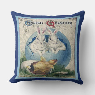Vintage Ostern Weiße Kaninchen und Babyküken, ZSSG Kissen