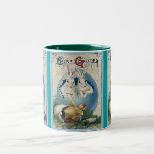 Vintage Ostern Weiße Kaninchen und Babyküken. ZSSG Zweifarbige Tasse