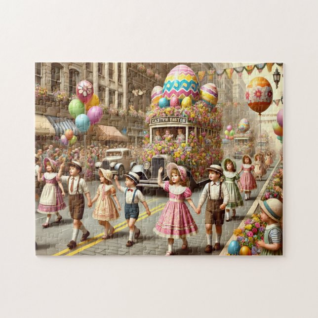 Vintage-Osterparade Retro-Frühlingsfeier Puzzle (Horizontal)