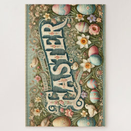 Vintage-Osterpostkarte mit aufwendiger floraler Ei Puzzle