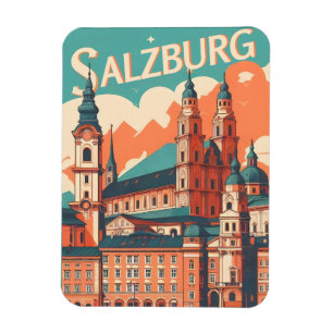 Vintage Österreich Hauptstadt Salzburg Skyline Magnet
