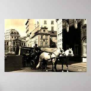 Vintage Österreich Wien Dreimaderlhaus Fiaker Poster