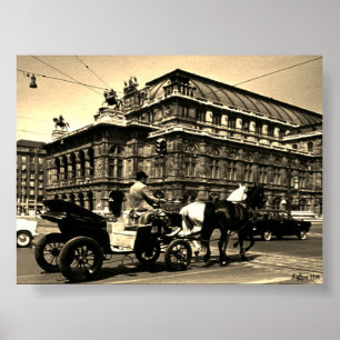 Vintage Österreich Wien Fiaker Staatsoper Oper Poster