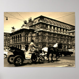 Vintage Österreich Wien Fiaker Staatsoper Oper Poster