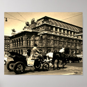 Vintage Österreich Wien Fiaker Staatsoper Oper Poster