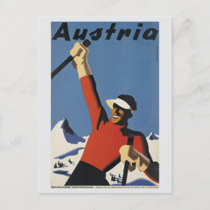 Vintage Österreicher Alpen Skifahren Postkarte