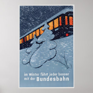 Vintage Österreichische Eisenbahnen Winter-Reisepo Poster