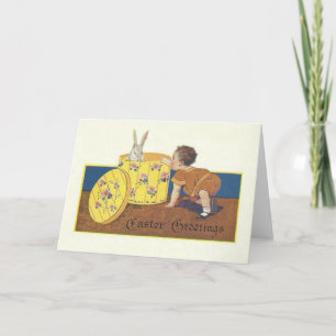 Vintage Ostersonnigen- und Kindergrußkarte Feiertagskarte