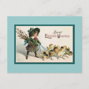 Vintage Osterstäbchen und Girls auf dem Weg Feiertagspostkarte