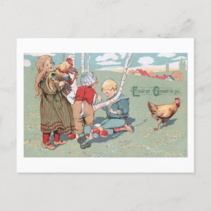Vintage Ostertiere und -kinder Feiertagspostkarte