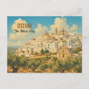 Vintage Ostuni White City - Apulien Italien Reise Postkarte