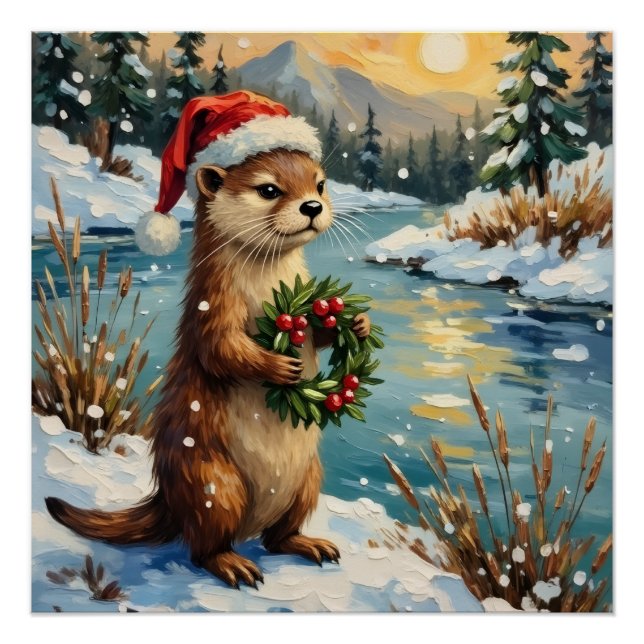 Vintage Otter mit Weihnachtskranz von Frozen Poster (Vorderseite)