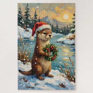 Vintage Otter mit Weihnachtskranz von Frozen Puzzle