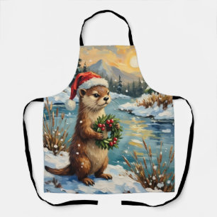 Vintage Otter mit Weihnachtskranz von Frozen Schürze