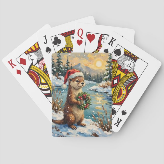 Vintage Otter mit Weihnachtskranz von Frozen Spielkarten (Rückseite)