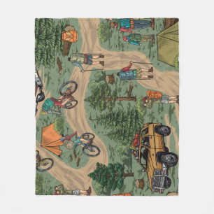 Vintage Outdoor-Muster: Wanderer, Fahrräder Fleecedecke