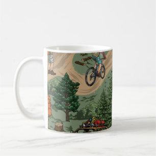 Vintage Outdoor-Muster: Wanderer, Fahrräder Kaffeetasse