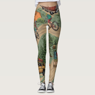 Vintage Outdoor-Muster: Wanderer, Fahrräder Leggings