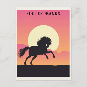 Vintage Outer Banks Wildpferd bei Sonnenuntergang Postkarte