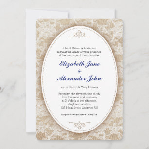 Vintage Oval auf Jute und Spitze Hochzeit Einladung