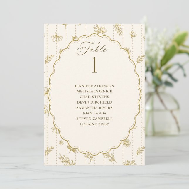 Vintage Oval Gold & Elfenbein Hochzeits-Sitzplan (Stehend Vorderseite)
