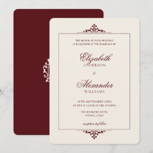 Vintage Oval-Wappen Hochzeit in Burgunderrot mit a Einladung