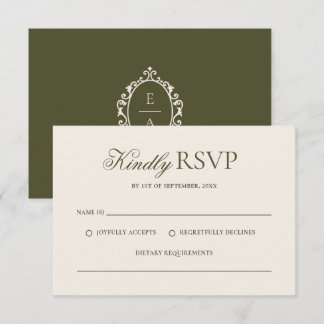 Vintage Oval Wappen Oliven Grün Old Money Hochzeit RSVP Karte