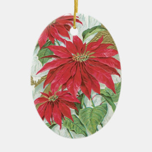 Vintage ovale Poinsettia Keramikornament