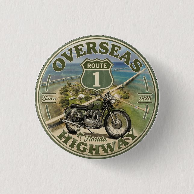 vintage Overseas Highway Florida Keys Straßengesch Button (Vorderseite)
