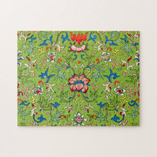 Vintage Owen Jones chinesisches Ornament grünes Bl Puzzle