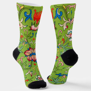 Vintage Owen Jones Chinesisches Ornament Grünes Fl Socken